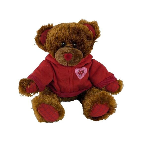 Dandee Valentine Teddy Bear Plush 9" Stuffed Animal Toy Red Heart Nose Hoodie - Picture 1 of 6